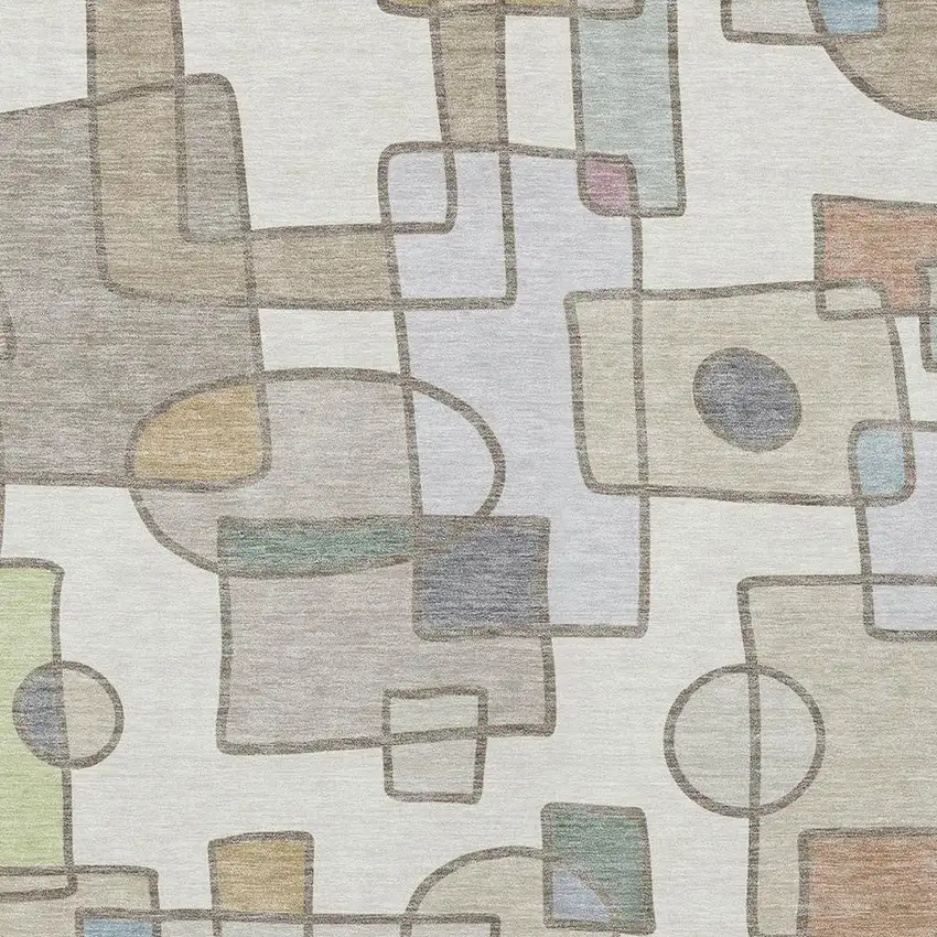 Ivory And Brown Geometric Washable Indoor Outdoor Area Rug Photo 2