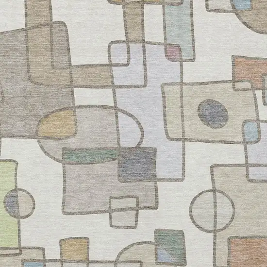 Ivory And Brown Geometric Washable Indoor Outdoor Area Rug Photo 2
