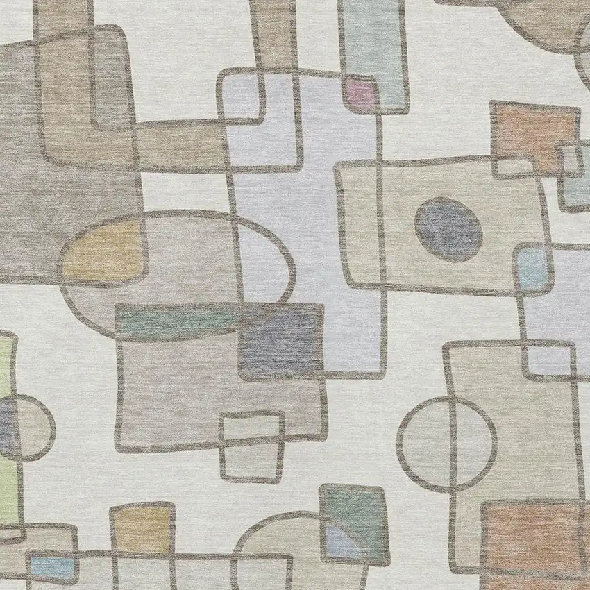 Ivory And Brown Geometric Washable Indoor Outdoor Area Rug Photo 2