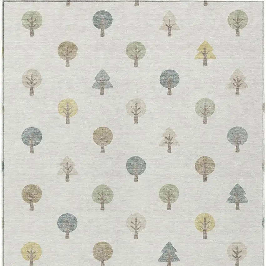 Ivory And Brown Geometric Washable Indoor Outdoor Area Rug Photo 4