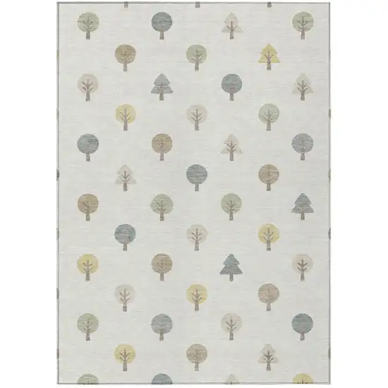 Ivory And Brown Geometric Washable Indoor Outdoor Area Rug Photo 2