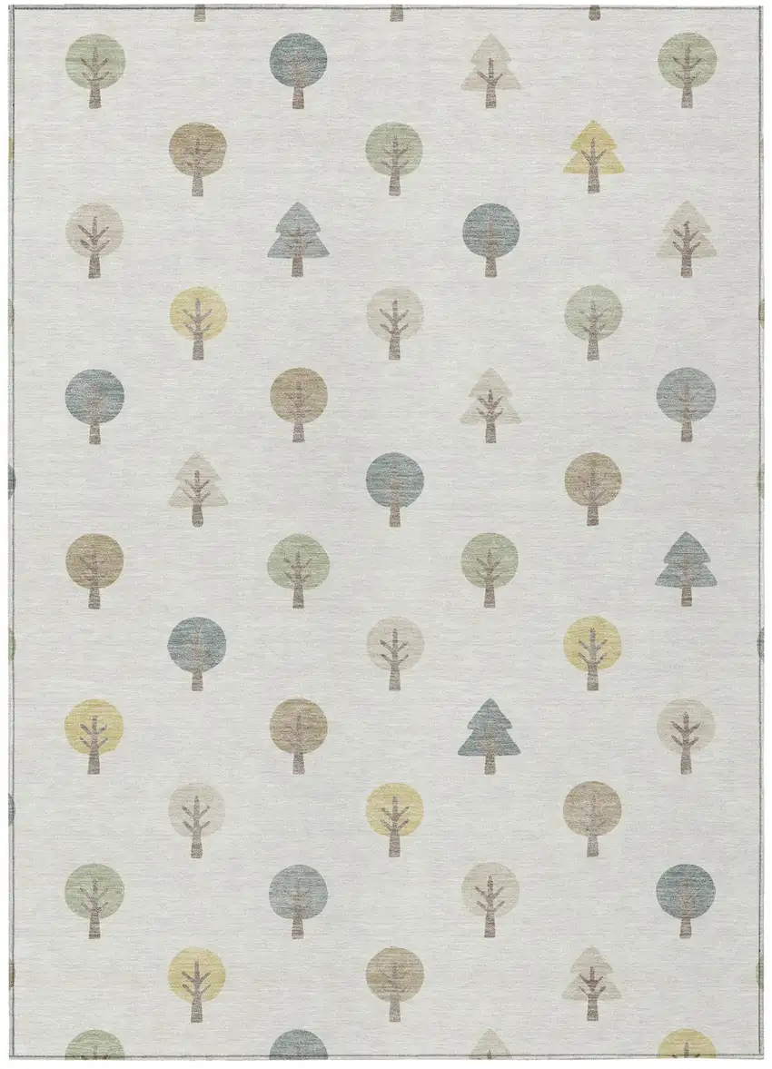 Ivory And Brown Geometric Washable Indoor Outdoor Area Rug Photo 2
