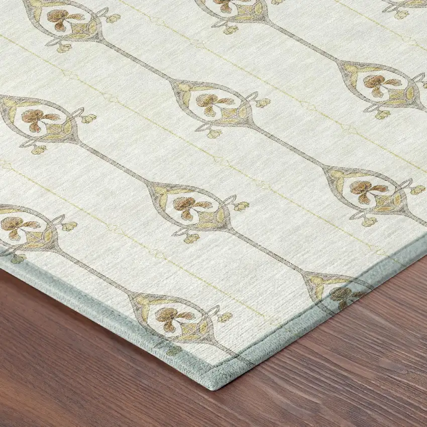 Ivory And Brown Geometric Washable Indoor Outdoor Area Rug Photo 7