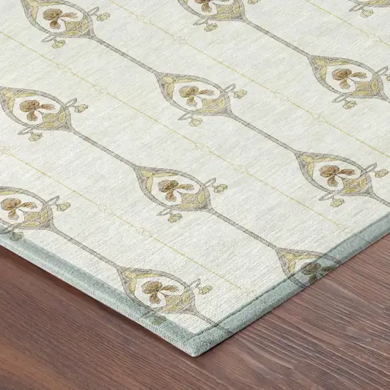Ivory And Brown Geometric Washable Indoor Outdoor Area Rug Photo 7