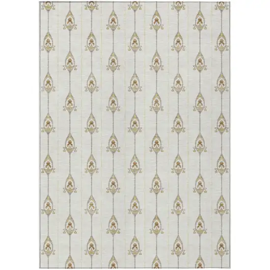 Ivory And Brown Geometric Washable Indoor Outdoor Area Rug Photo 2