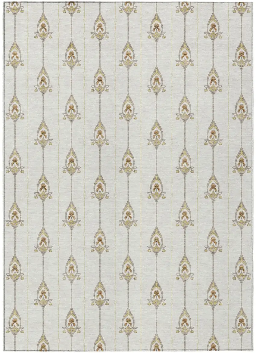 Ivory And Brown Geometric Washable Indoor Outdoor Area Rug Photo 2
