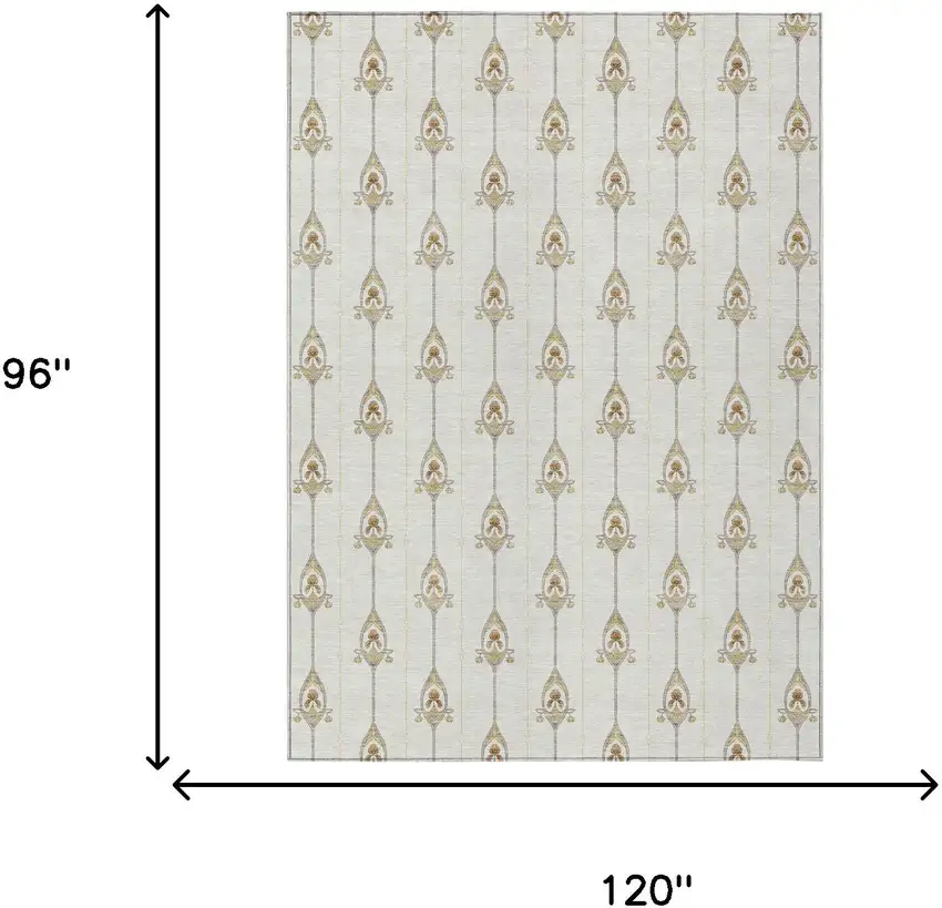 Ivory And Brown Geometric Washable Indoor Outdoor Area Rug Photo 9