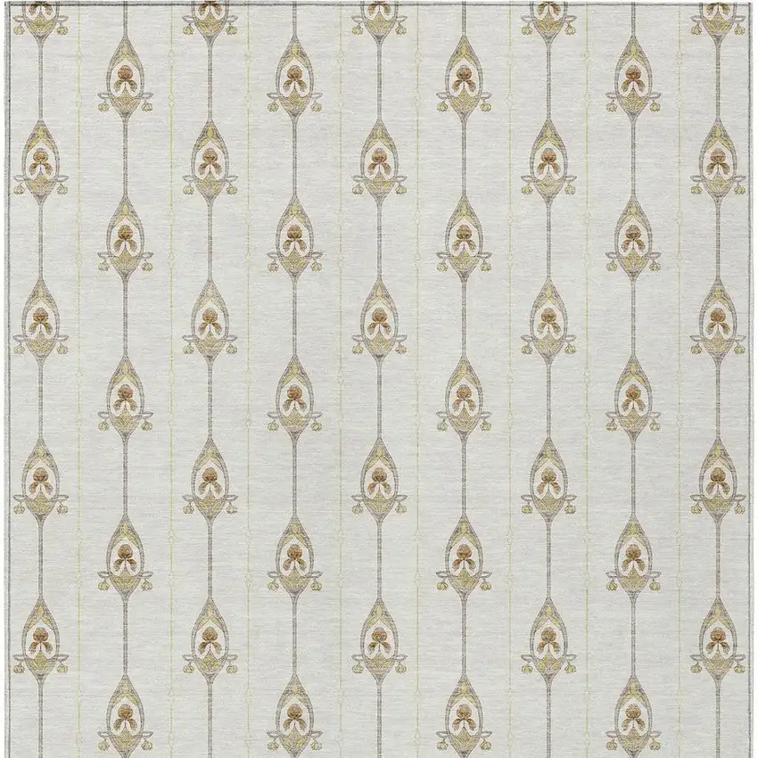 Ivory And Brown Geometric Washable Indoor Outdoor Area Rug Photo 6