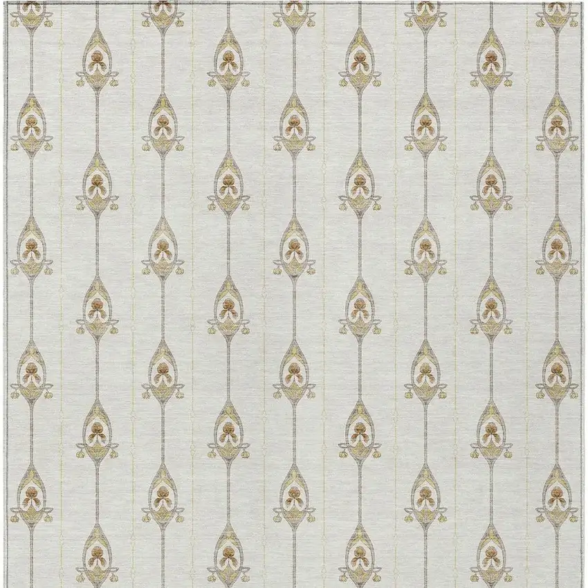 Ivory And Brown Geometric Washable Indoor Outdoor Area Rug Photo 4