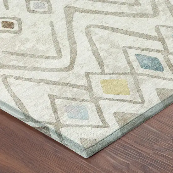 Ivory And Brown Geometric Washable Indoor Outdoor Area Rug Photo 5