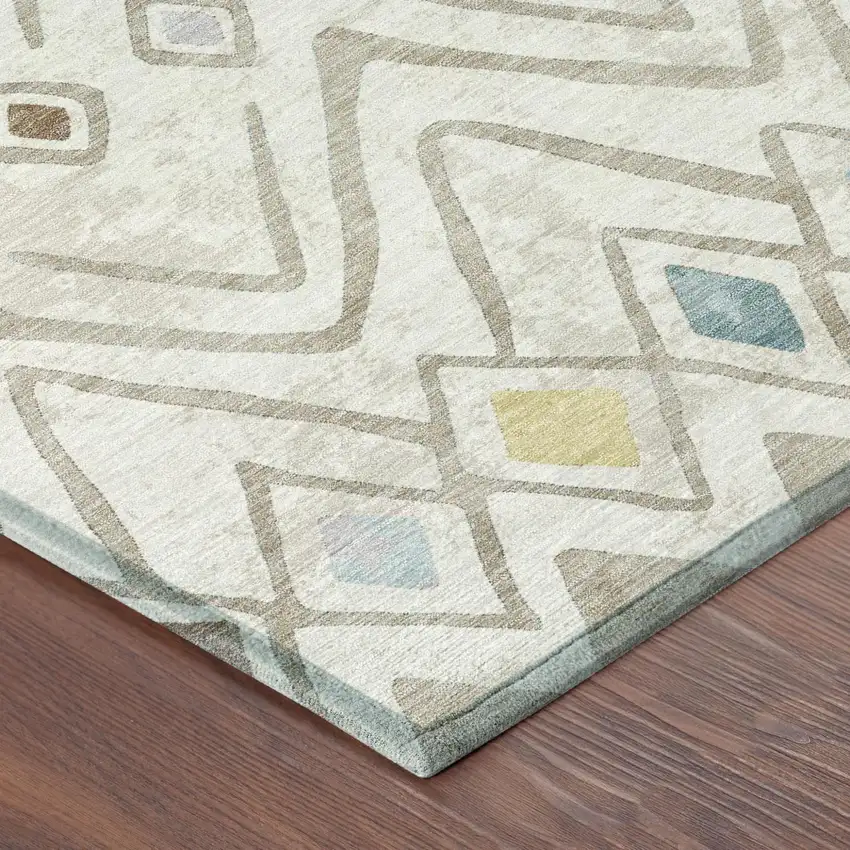 Ivory And Brown Geometric Washable Indoor Outdoor Area Rug Photo 5