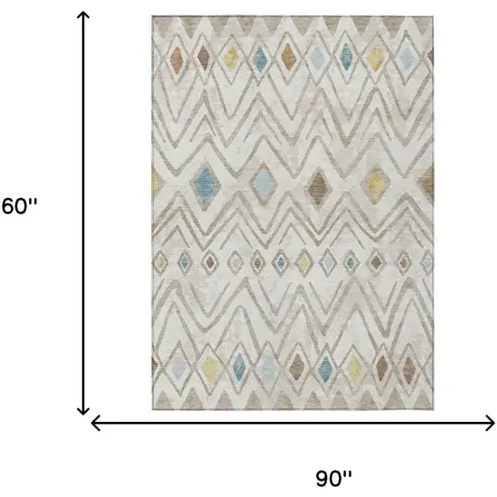 Ivory And Brown Geometric Washable Indoor Outdoor Area Rug Photo 7