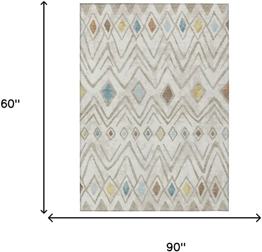 Ivory And Brown Geometric Washable Indoor Outdoor Area Rug Photo 7