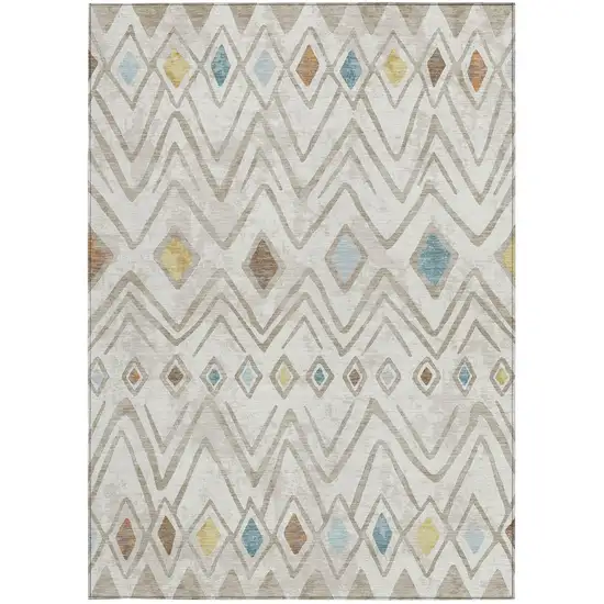 Ivory And Brown Geometric Washable Indoor Outdoor Area Rug Photo 4