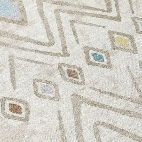 Ivory And Brown Geometric Washable Indoor Outdoor Area Rug Photo 6