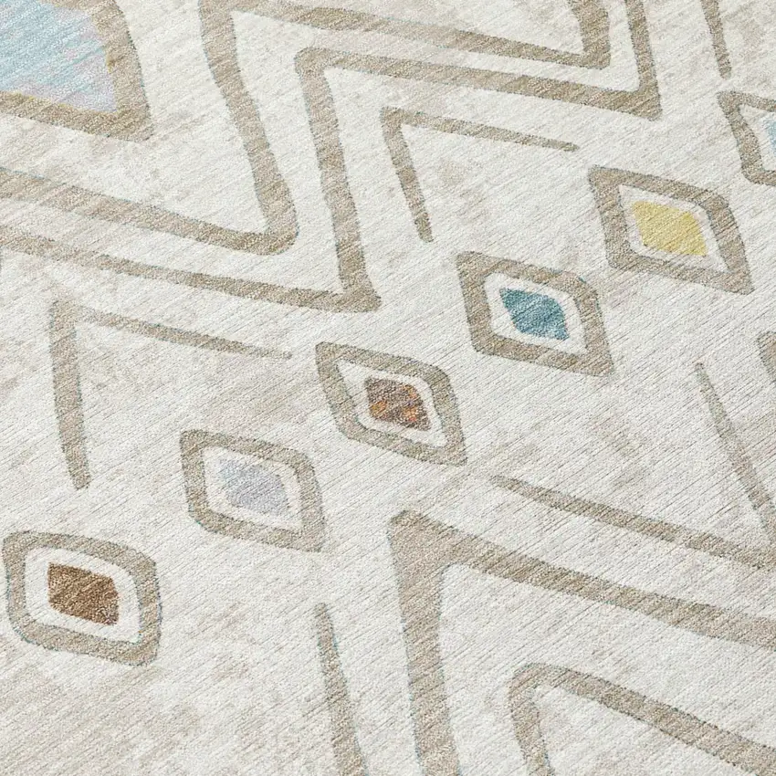 Ivory And Brown Geometric Washable Indoor Outdoor Area Rug Photo 6