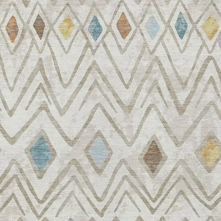 Ivory And Brown Geometric Washable Indoor Outdoor Area Rug Photo 3