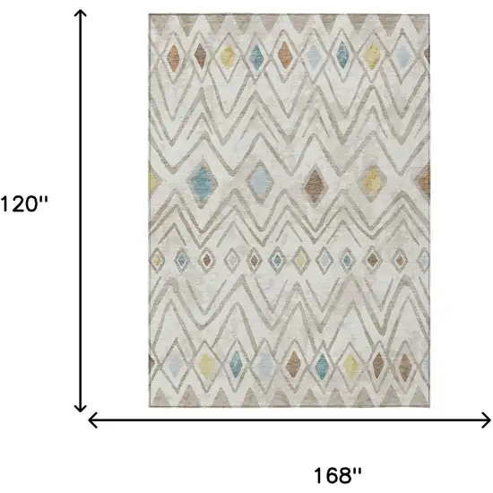 Ivory And Brown Geometric Washable Indoor Outdoor Area Rug Photo 7