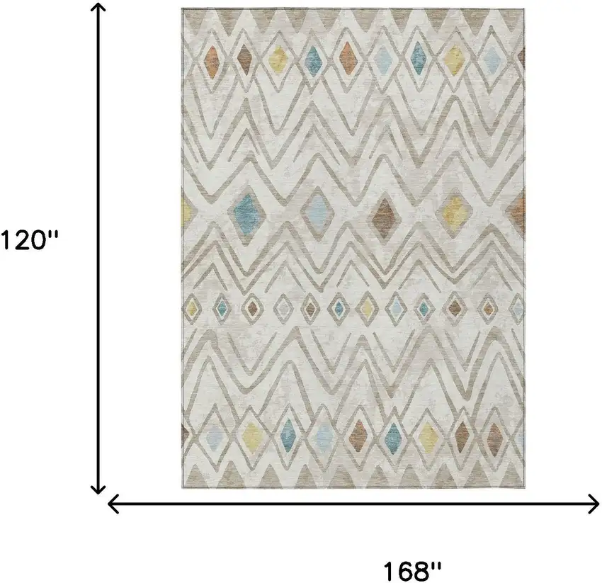 Ivory And Brown Geometric Washable Indoor Outdoor Area Rug Photo 7