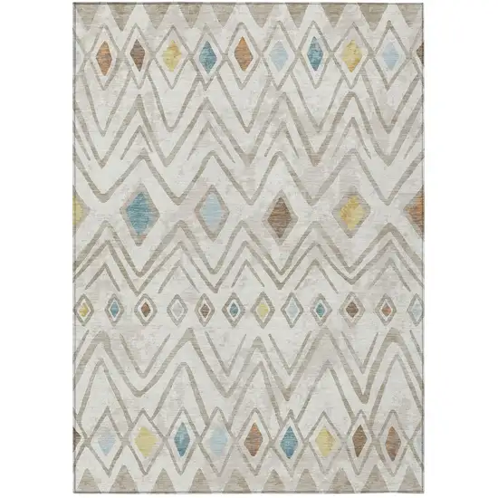 Ivory And Brown Geometric Washable Indoor Outdoor Area Rug Photo 2