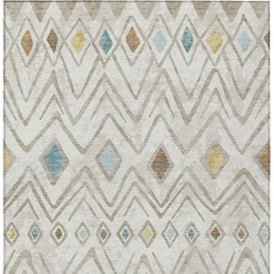 Ivory And Brown Geometric Washable Indoor Outdoor Area Rug Photo 4