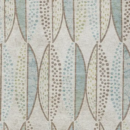 Ivory And Brown Geometric Washable Indoor Outdoor Area Rug Photo 3