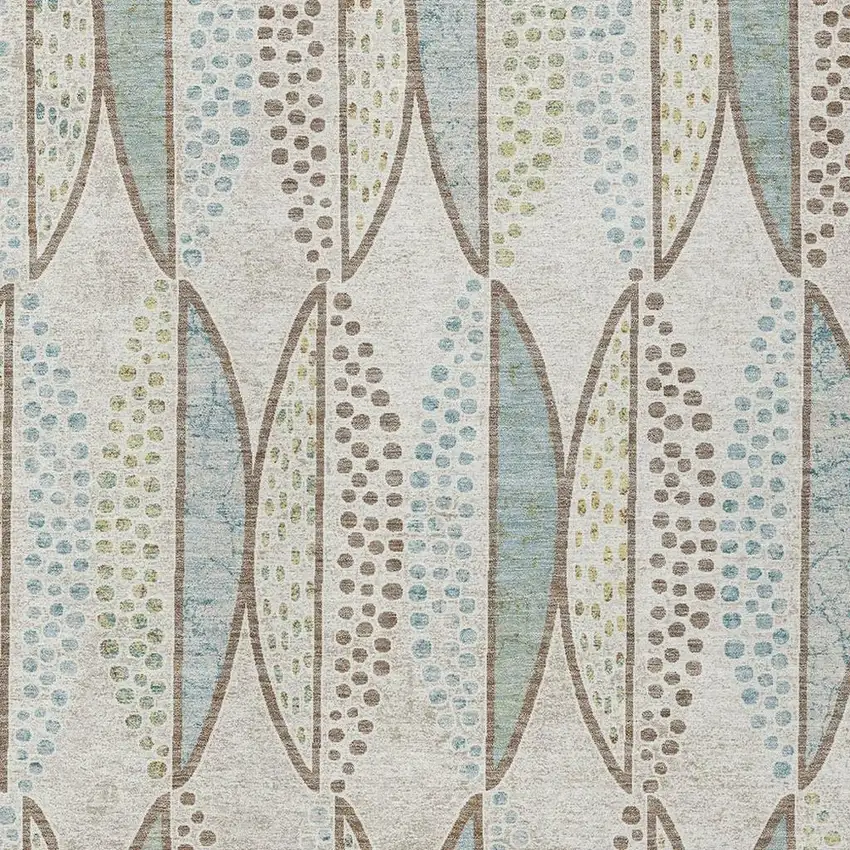Ivory And Brown Geometric Washable Indoor Outdoor Area Rug Photo 3