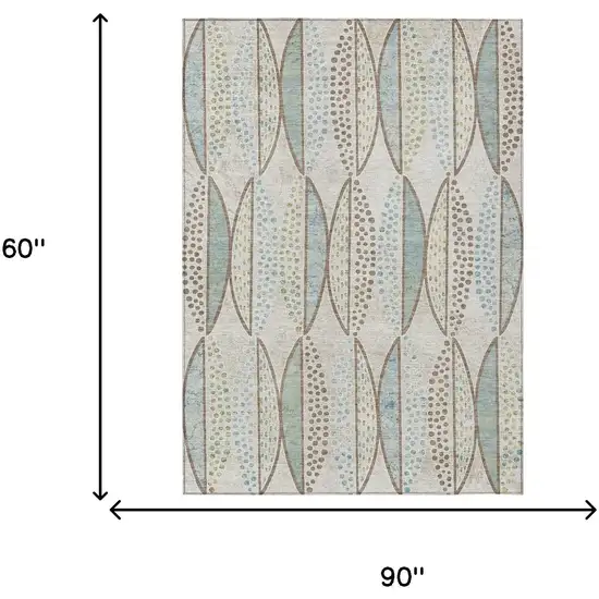 Ivory And Brown Geometric Washable Indoor Outdoor Area Rug Photo 7