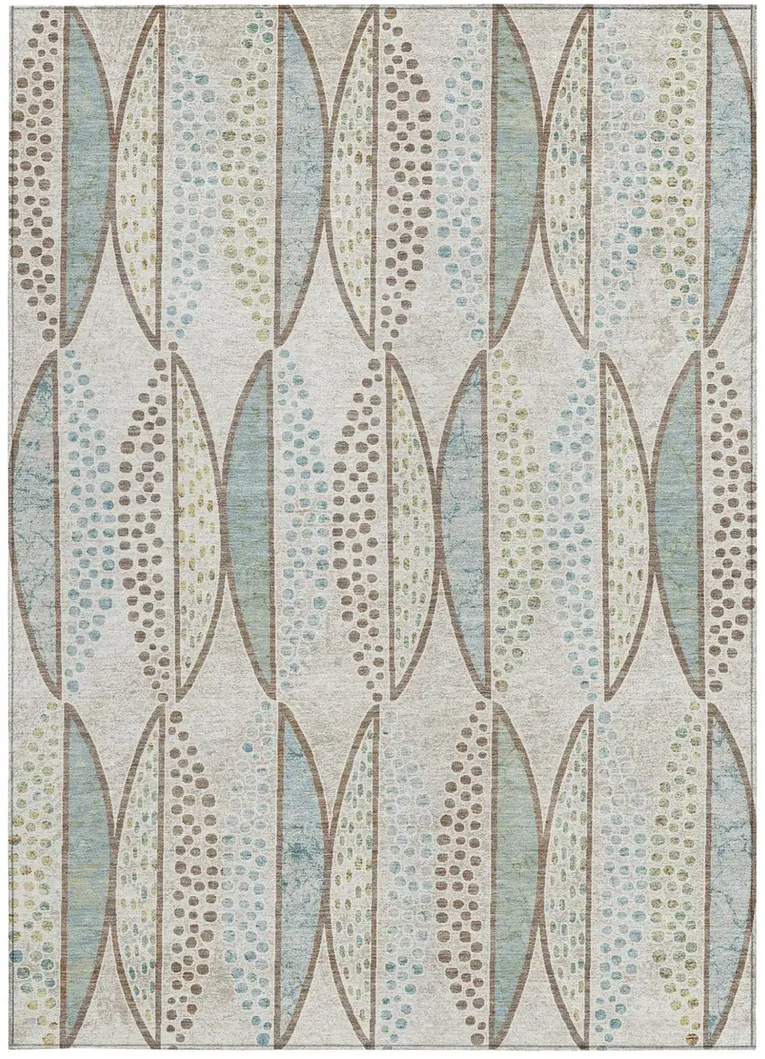 Ivory And Brown Geometric Washable Indoor Outdoor Area Rug Photo 4