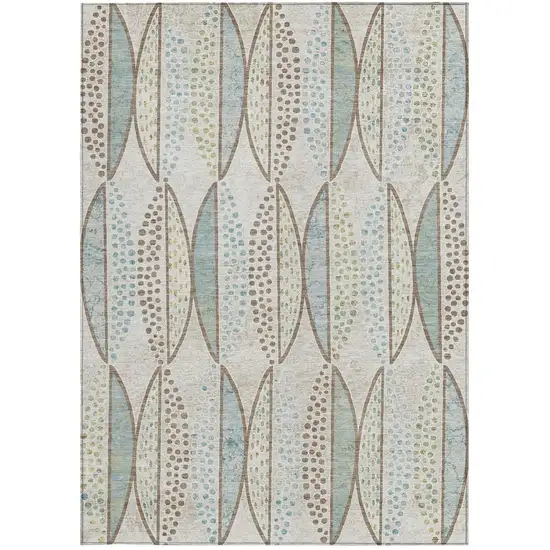 Ivory And Brown Geometric Washable Indoor Outdoor Area Rug Photo 4