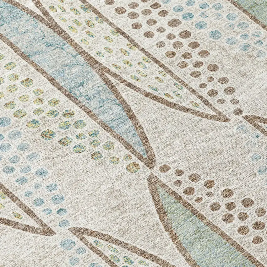 Ivory And Brown Geometric Washable Indoor Outdoor Area Rug Photo 6
