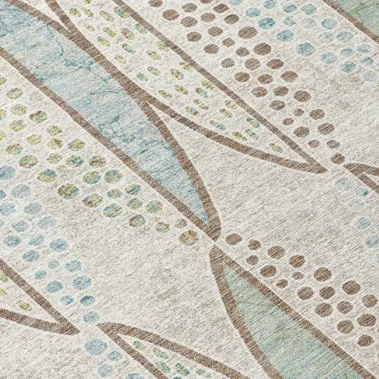 Ivory And Brown Geometric Washable Indoor Outdoor Area Rug Photo 6