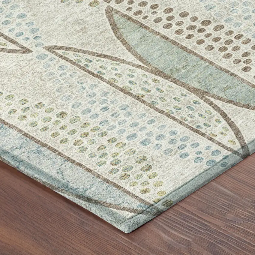 Ivory And Brown Geometric Washable Indoor Outdoor Area Rug Photo 5