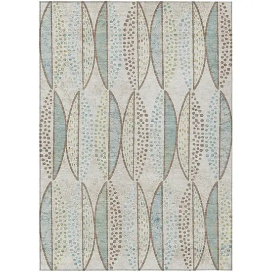 Ivory And Brown Geometric Washable Indoor Outdoor Area Rug Photo 2