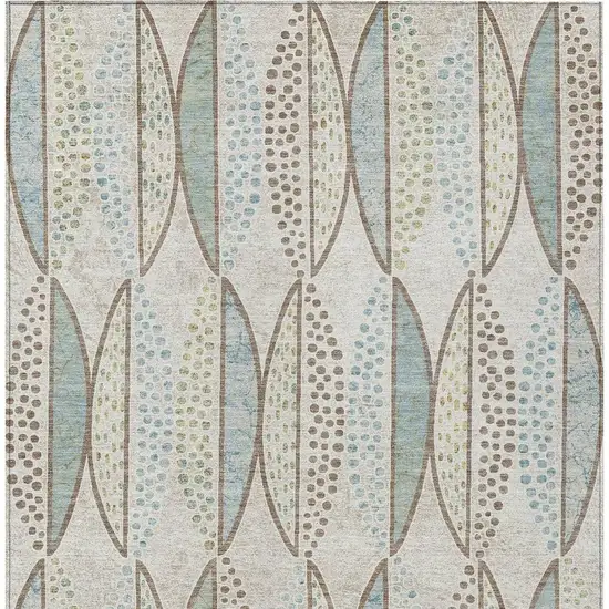 Ivory And Brown Geometric Washable Indoor Outdoor Area Rug Photo 4