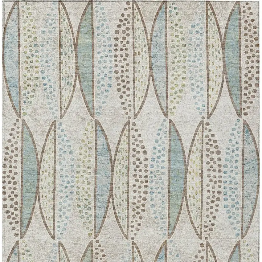 Ivory And Brown Geometric Washable Indoor Outdoor Area Rug Photo 4