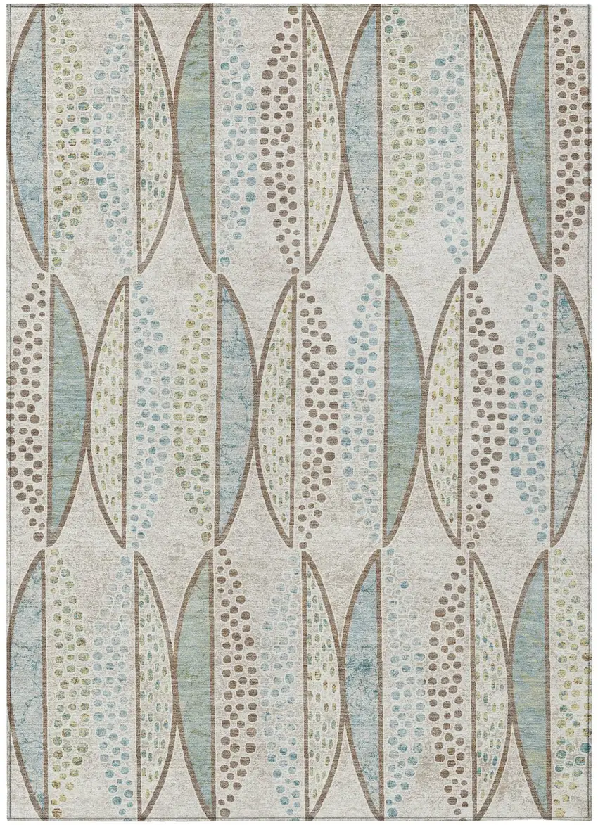 Ivory And Brown Geometric Washable Indoor Outdoor Area Rug Photo 2