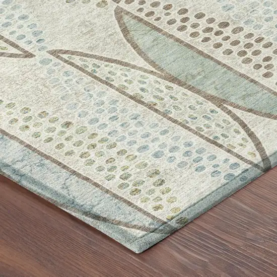 Ivory And Brown Geometric Washable Indoor Outdoor Area Rug Photo 5