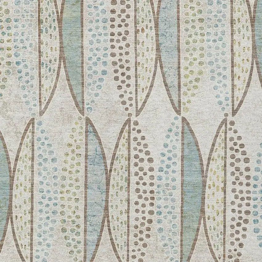 Ivory And Brown Geometric Washable Indoor Outdoor Area Rug Photo 3