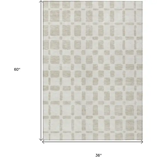 Ivory And Brown Geometric Washable Indoor Outdoor Area Rug Photo 3
