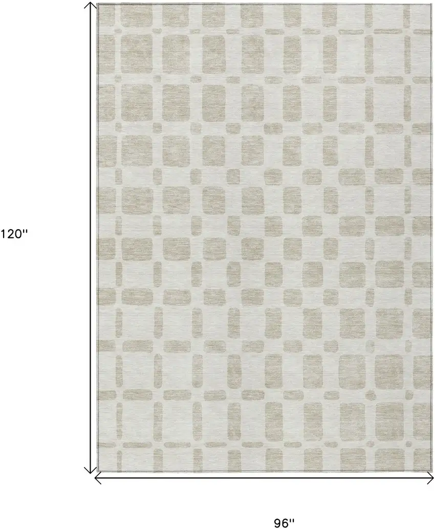 Ivory And Brown Geometric Washable Indoor Outdoor Area Rug Photo 3