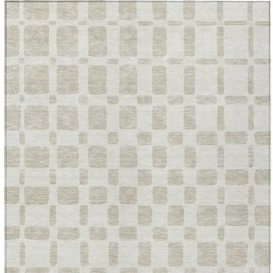 Ivory And Brown Geometric Washable Indoor Outdoor Area Rug Photo 6
