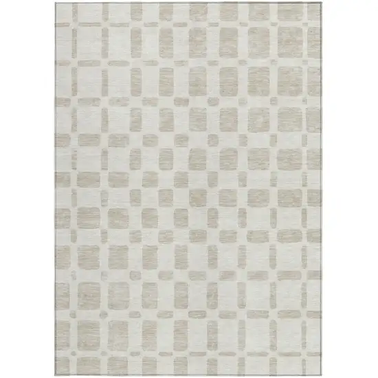 Ivory And Brown Geometric Washable Indoor Outdoor Area Rug Photo 7