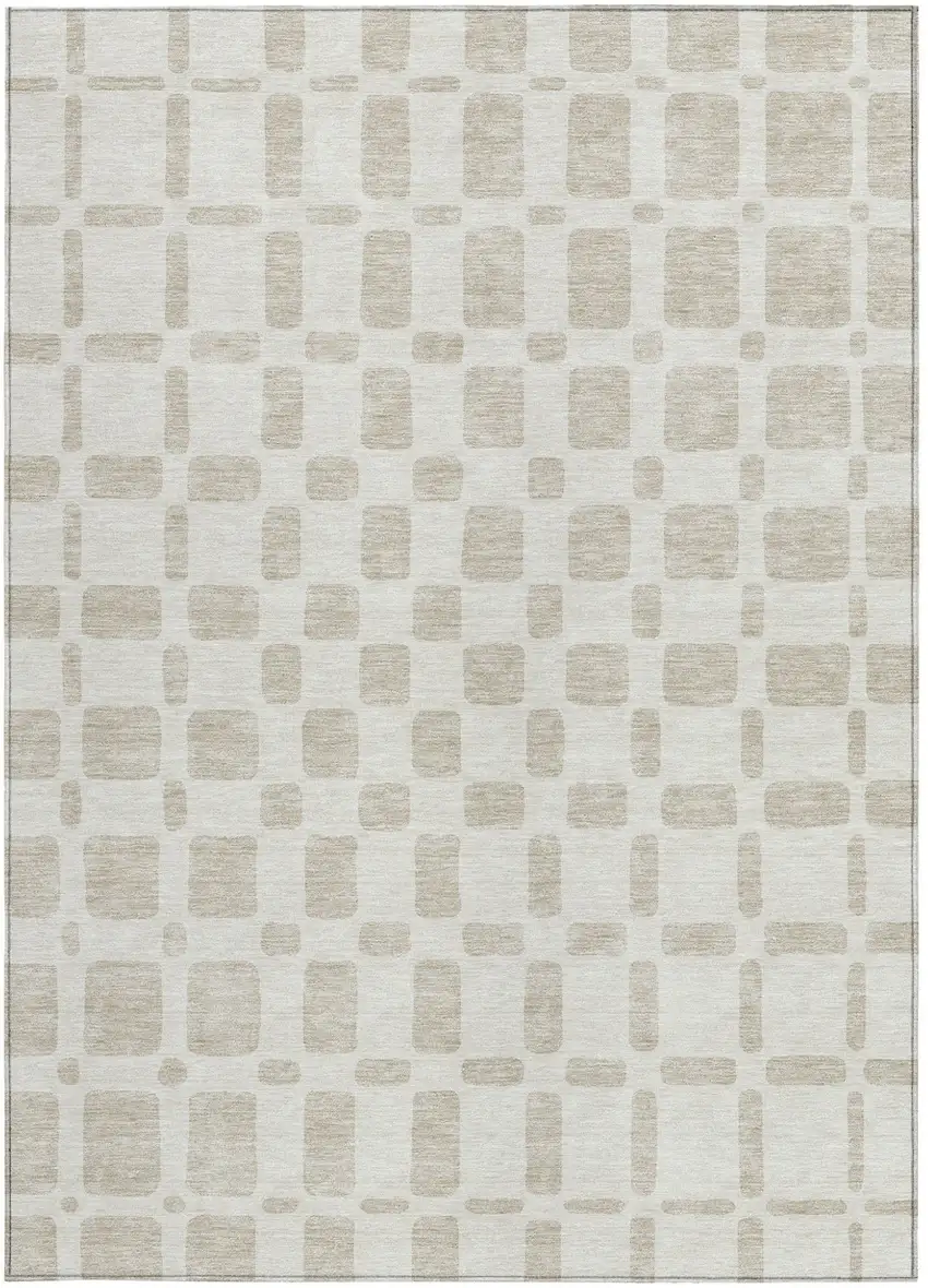 Ivory And Brown Geometric Washable Indoor Outdoor Area Rug Photo 6