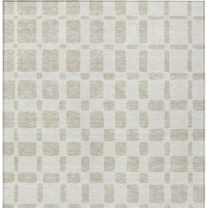 Ivory And Brown Geometric Washable Indoor Outdoor Area Rug Photo 7