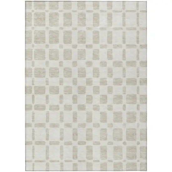Ivory And Brown Geometric Washable Indoor Outdoor Area Rug Photo 2