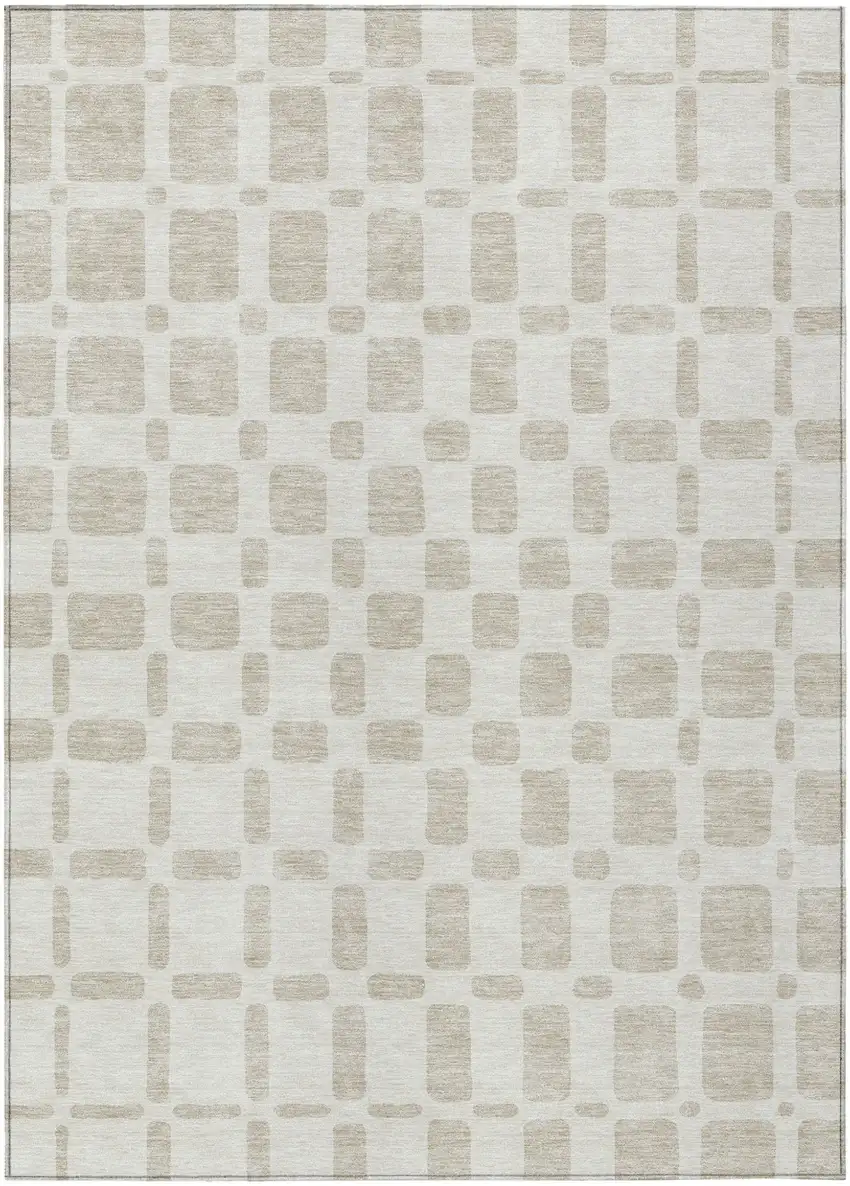 Ivory And Brown Geometric Washable Indoor Outdoor Area Rug Photo 2