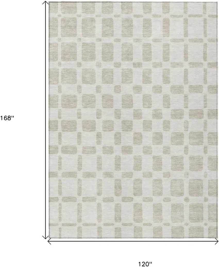 Ivory And Brown Geometric Washable Indoor Outdoor Area Rug Photo 3