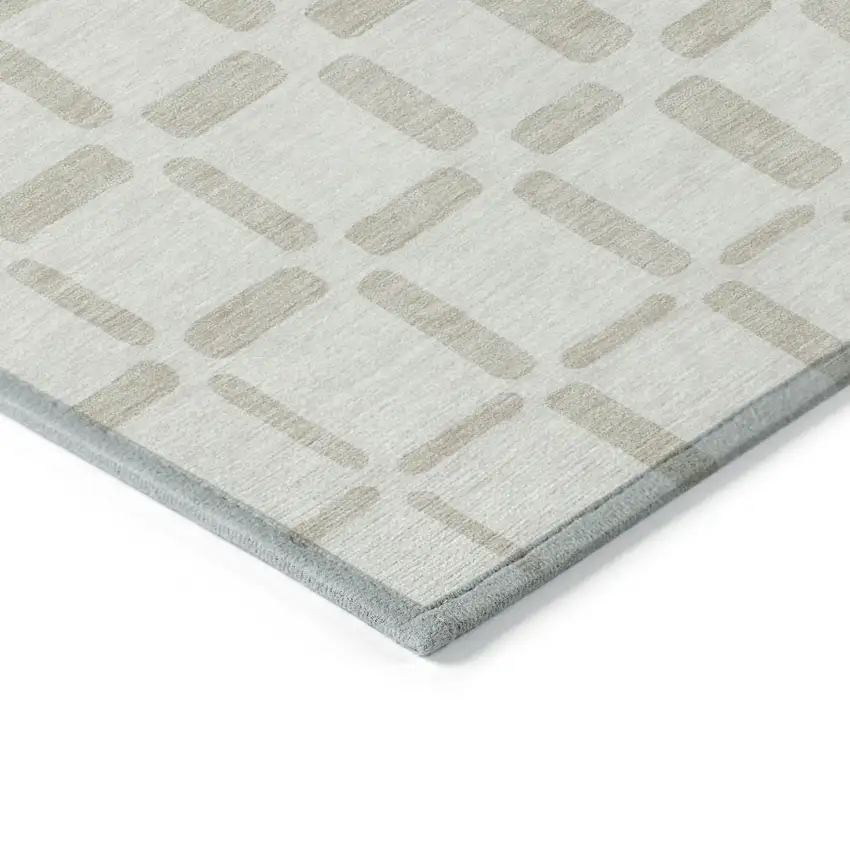 Ivory And Brown Geometric Washable Indoor Outdoor Area Rug Photo 5