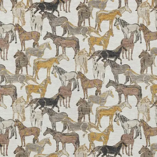 Ivory And Brown Horse Washable Indoor Outdoor Area Rug Photo 3
